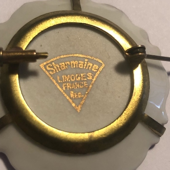 Vtg Charmaine Limoges Fragonard France Hand Painted Miniature Plate Brooch 1.3” - Picture 6 of 7